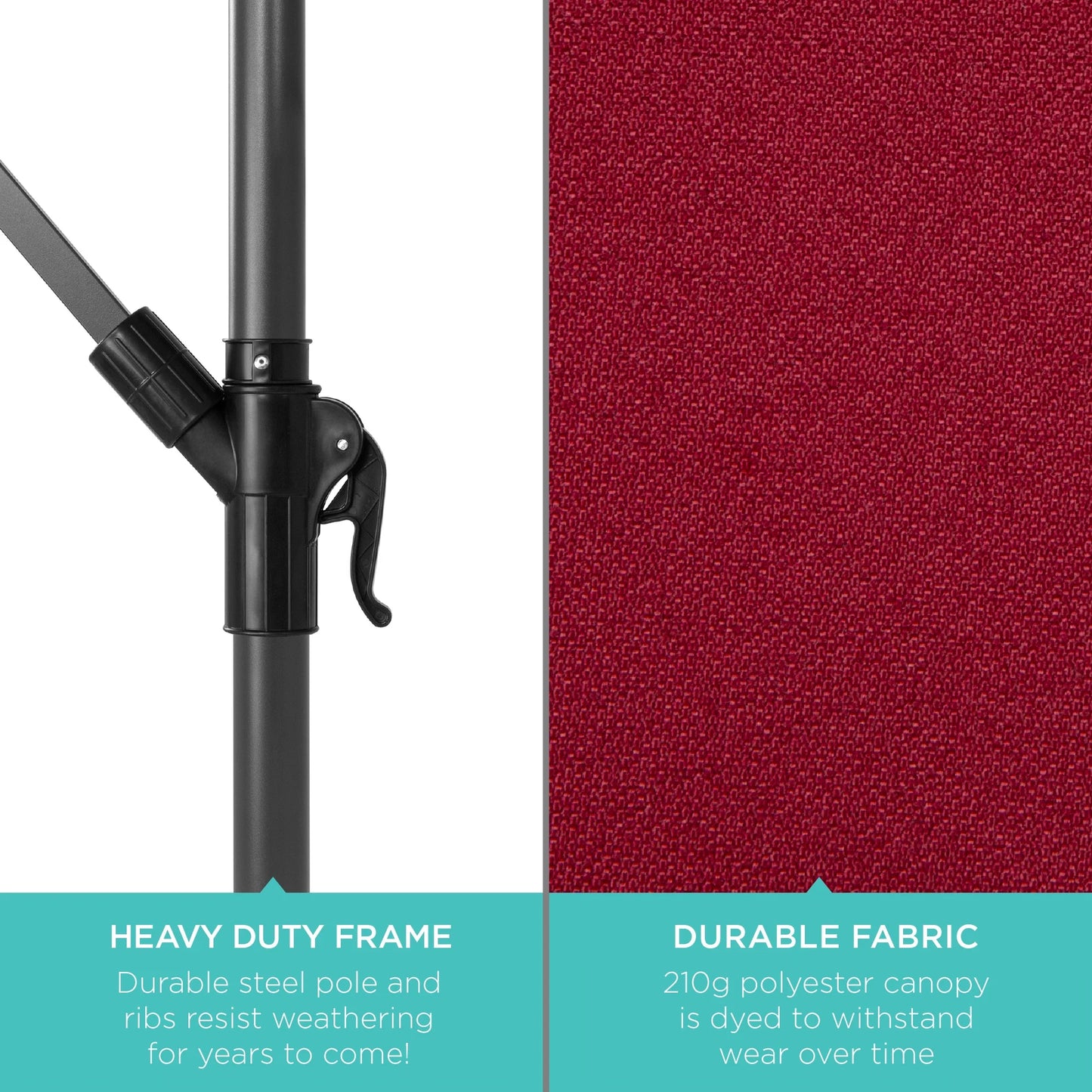 10Ft Solar LED Offset Hanging Outdoor Market Patio Umbrella W/ Adjustable Tilt - Burgundy