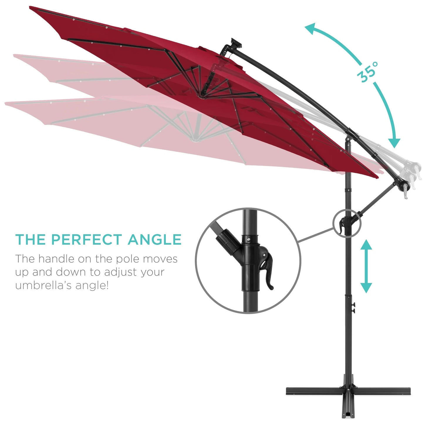 10Ft Solar LED Offset Hanging Outdoor Market Patio Umbrella W/ Adjustable Tilt - Burgundy