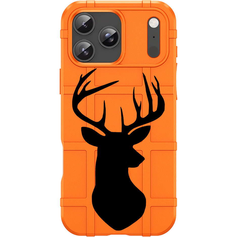 Blaze Orange Rugged Shield TPU Case with MagSafe Ring - Buck Silhouette Design for Apple iPhone 17 Pro, 17 ProMax & Samsung S26 Ultra phone models