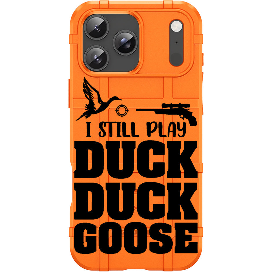 Blaze Orange Rugged Shield TPU Case with MagSafe Ring - Duck Duck Goose Design for Apple iPhone 17 Pro, 17 ProMax & Samsung S26 Ultra phone models