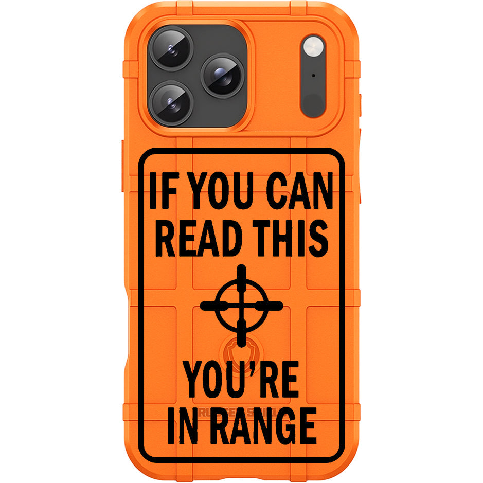 Blaze Orange Rugged Shield TPU Case with MagSafe Ring - You're in Range Design for Apple iPhone 17 Pro, 17 ProMax & Samsung S26 Ultra phone models