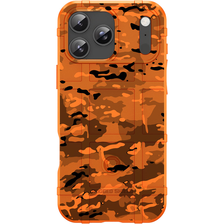 Blaze Orange Rugged Shield TPU Case with MagSafe Ring - Multicam Design for Apple iPhone 17 Pro, 17 ProMax & Samsung S26 Ultra phone models