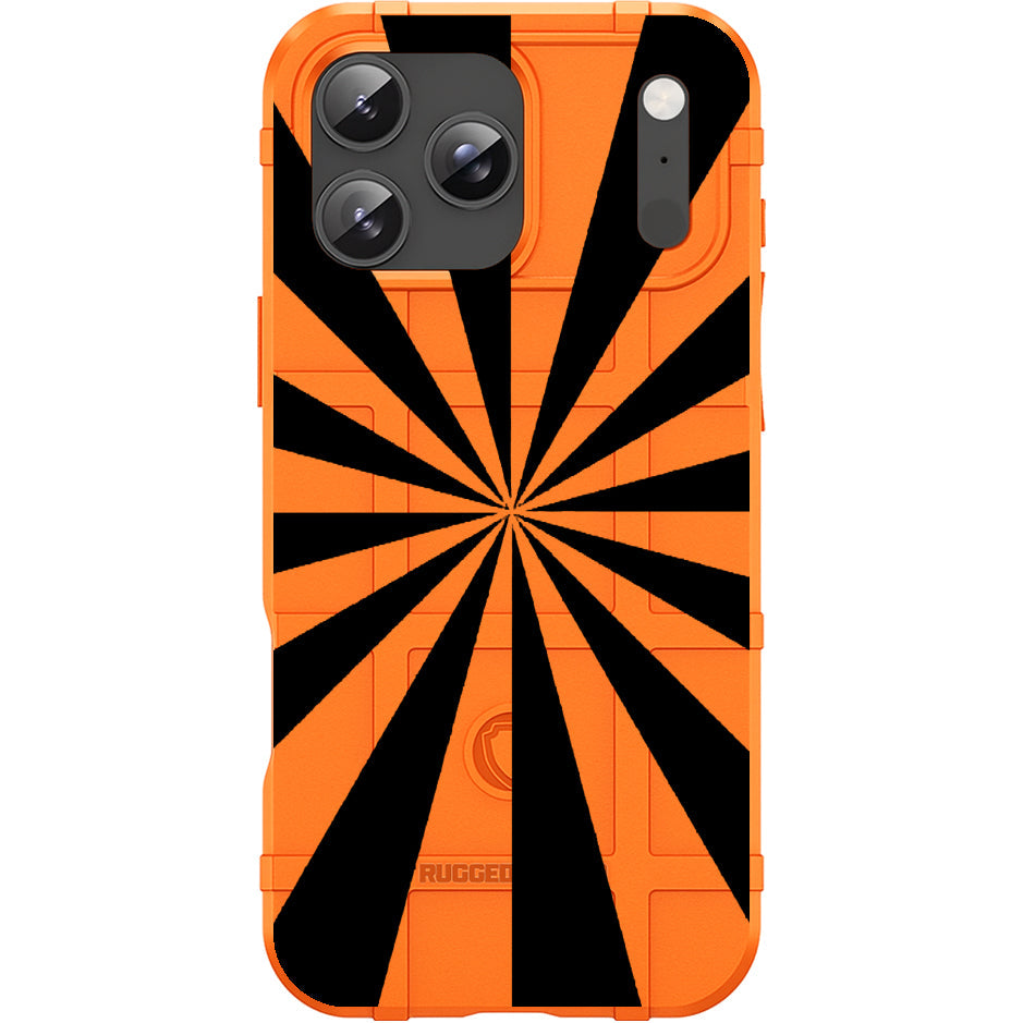 Blaze Orange Rugged Shield TPU Case with MagSafe Ring - Sun Burst Design for Apple iPhone 17 Pro, 17 ProMax & Samsung S26 Ultra phone models