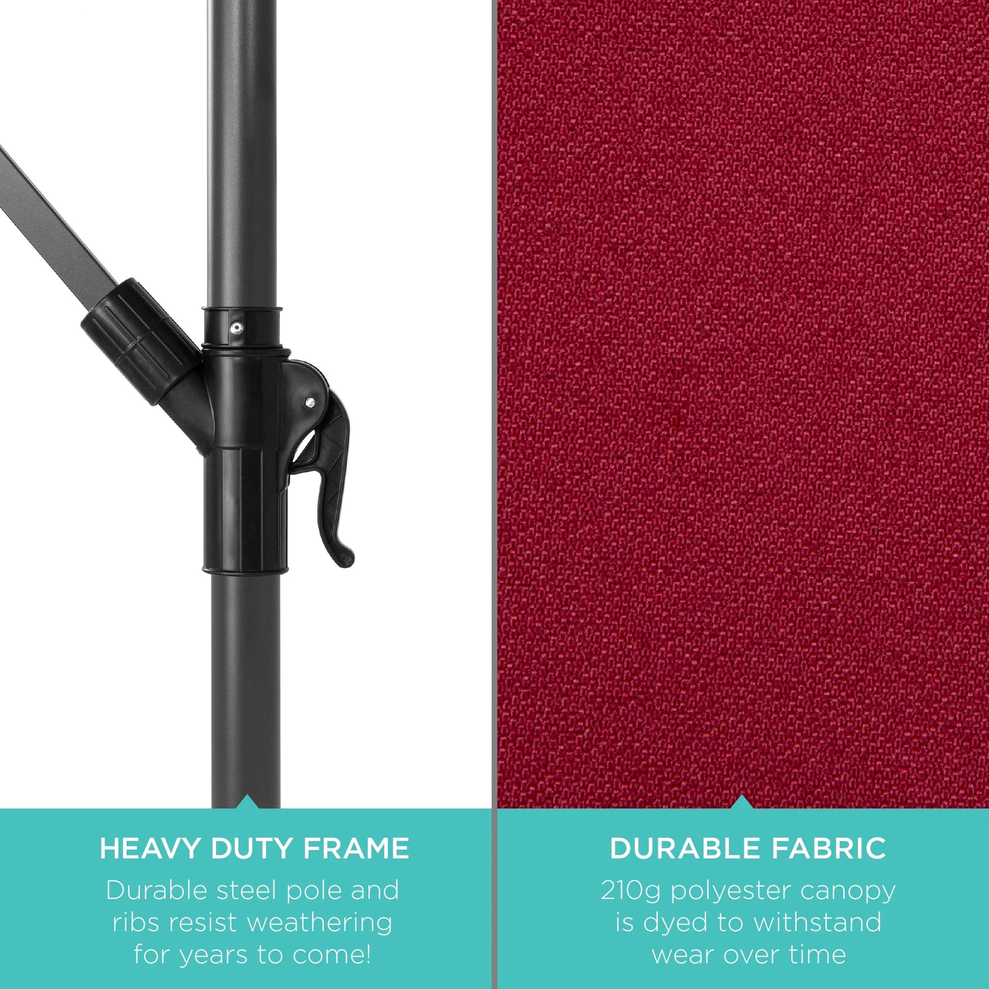 10Ft Solar LED Offset Hanging Outdoor Market Patio Umbrella W/ Adjustable Tilt - Burgundy