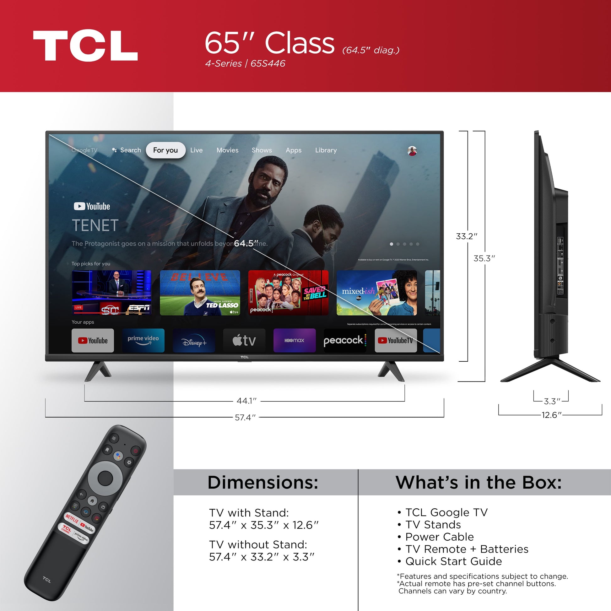 65" Class 4-Series 4K UHD HDR LED Smart Google TV - 65S446