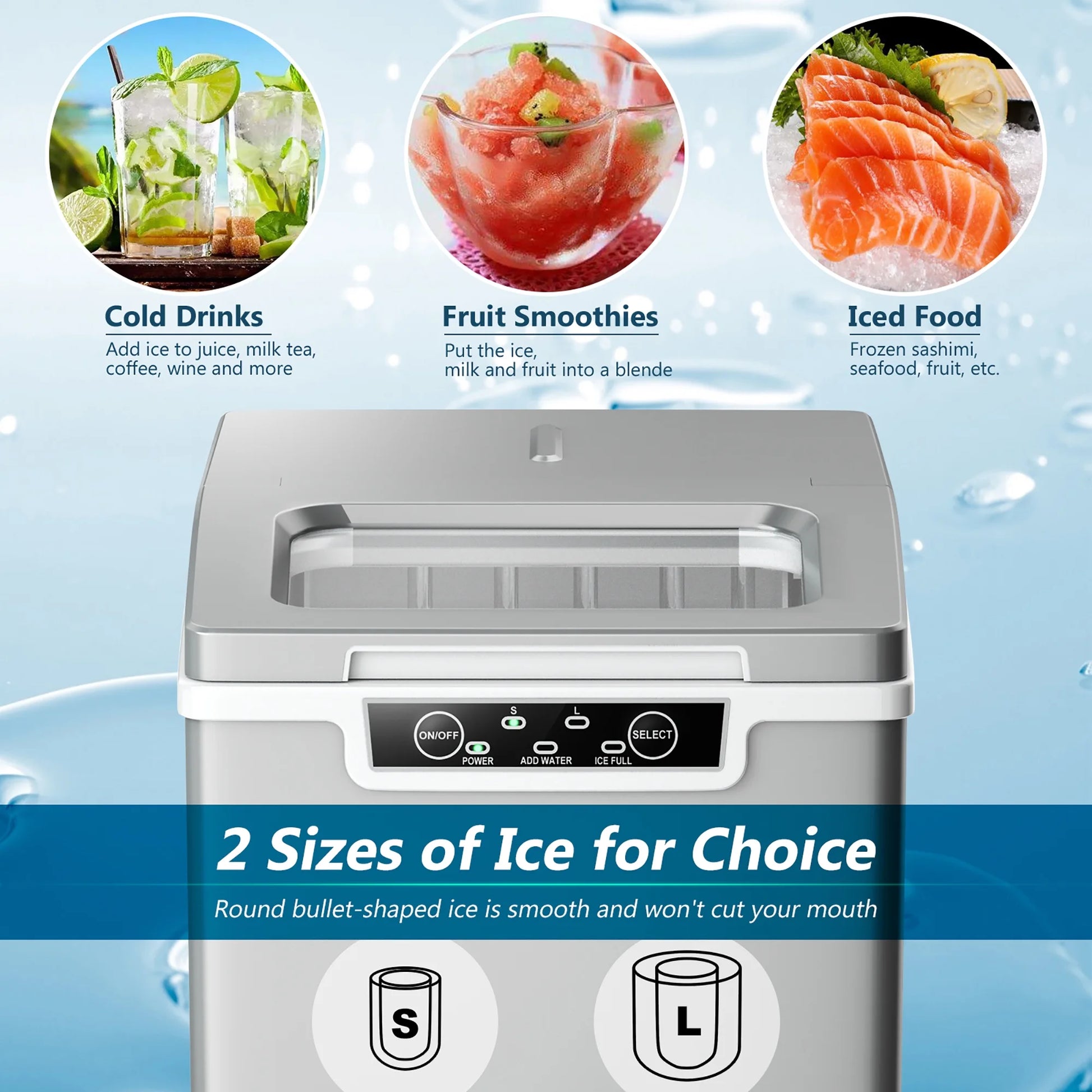 Ice Maker Machine Countertop 26Lbs/24H Portable W/Scoop & Basket Silver