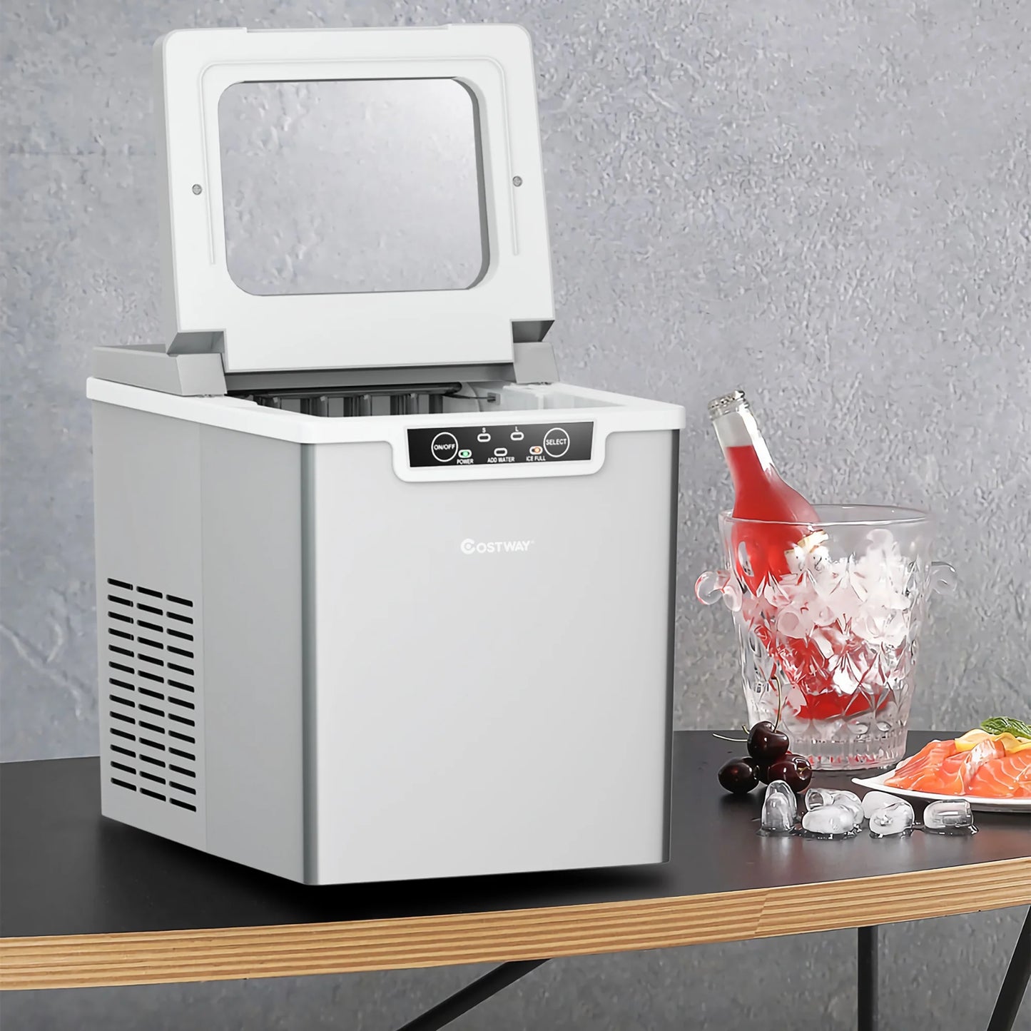 Ice Maker Machine Countertop 26Lbs/24H Portable W/Scoop & Basket Silver