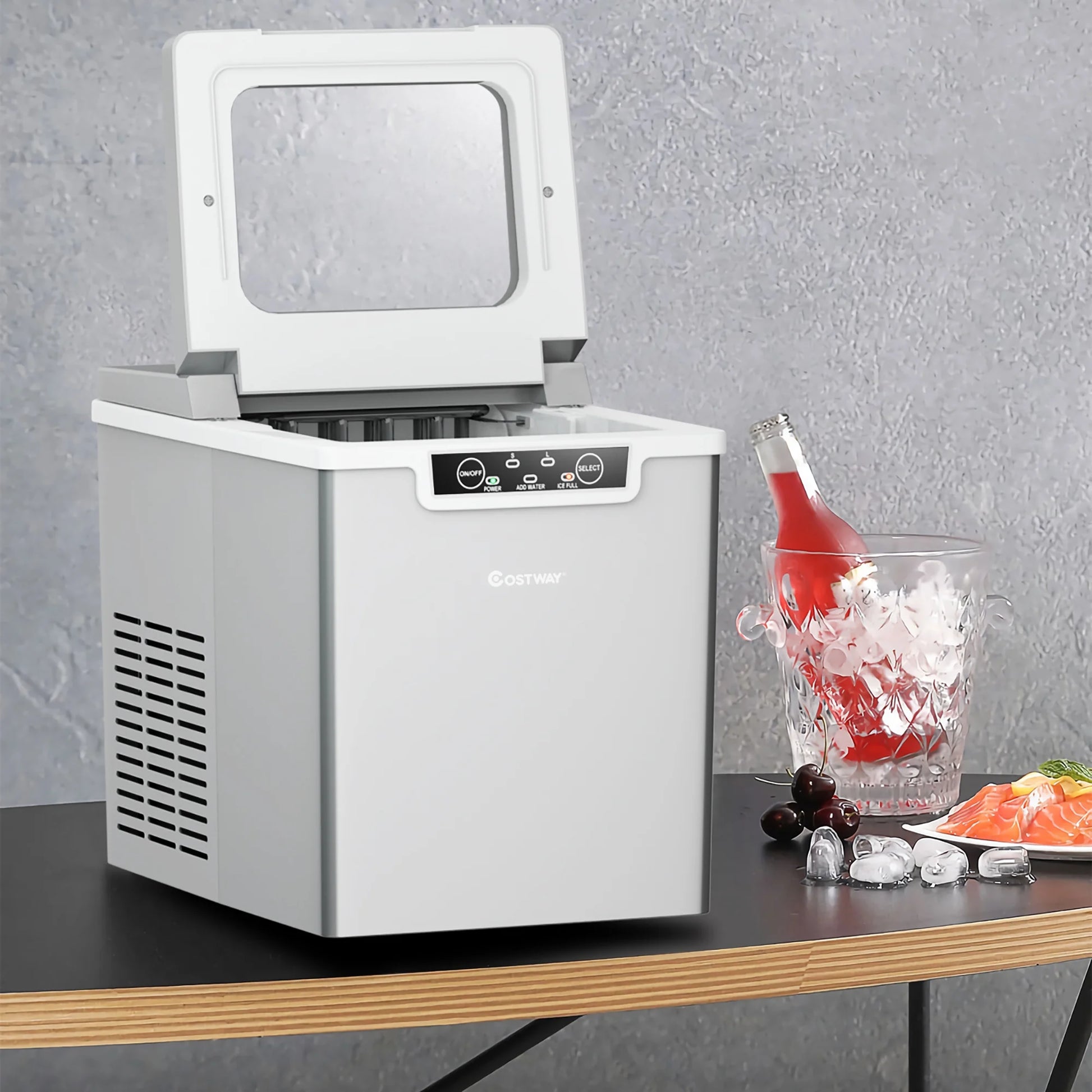 Ice Maker Machine Countertop 26Lbs/24H Portable W/Scoop & Basket Silver