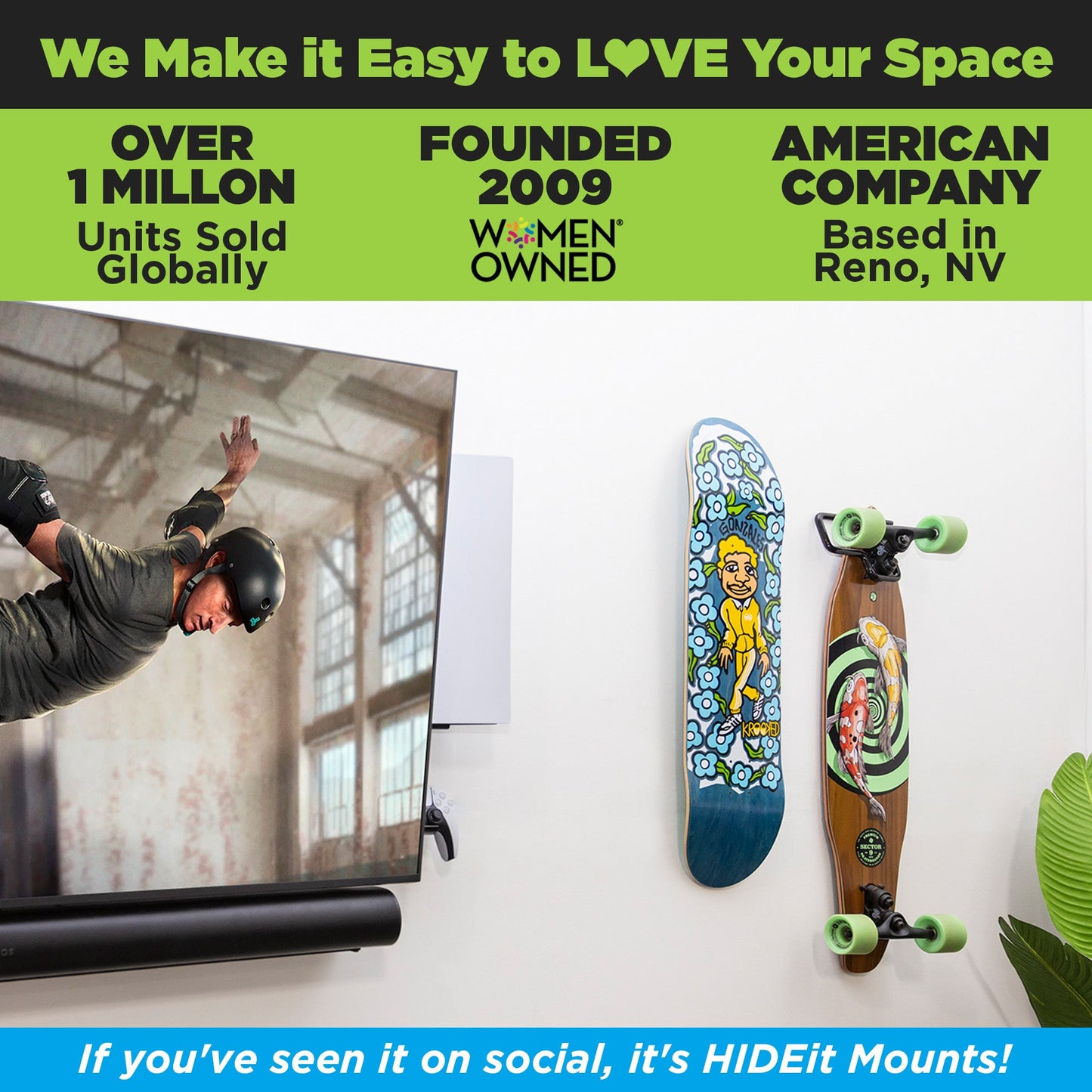 HIDEit Deck | Skateboard Deck Wall Mount