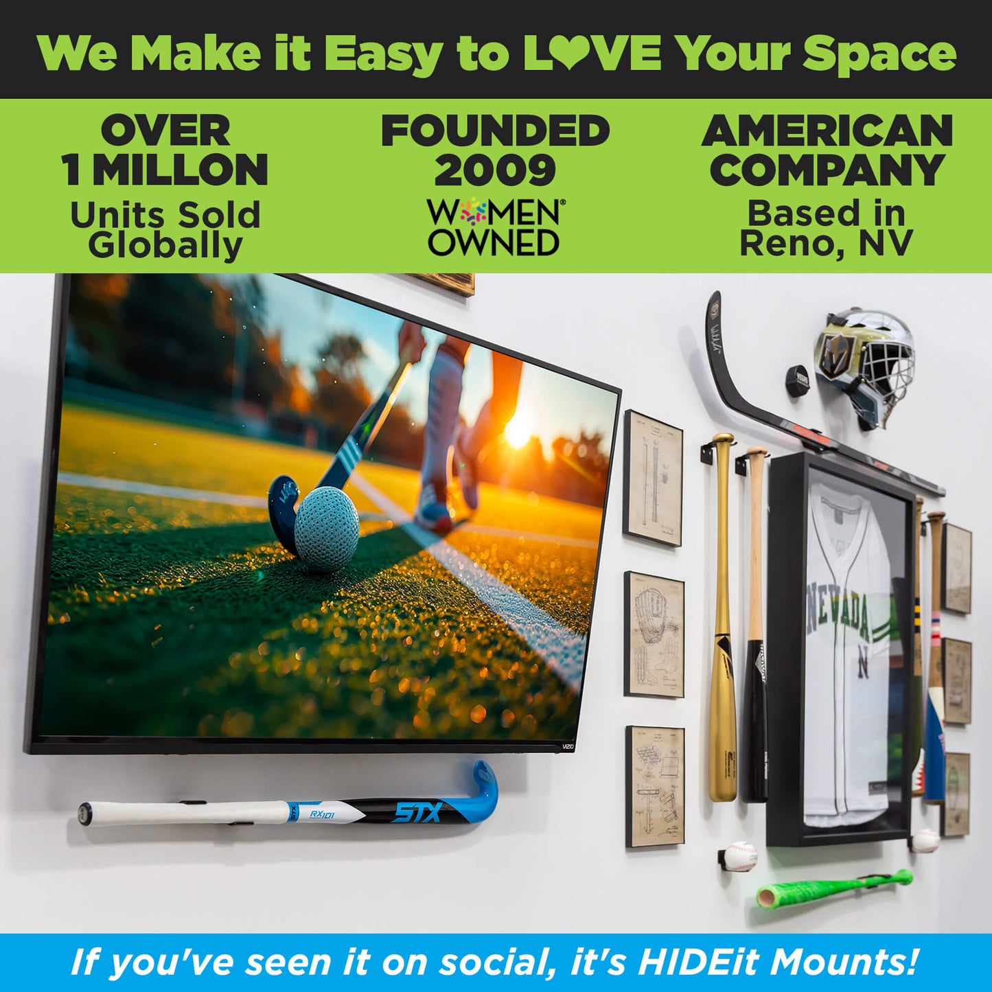 HIDEit HBat | Horizontal Field Hockey Stick Mount