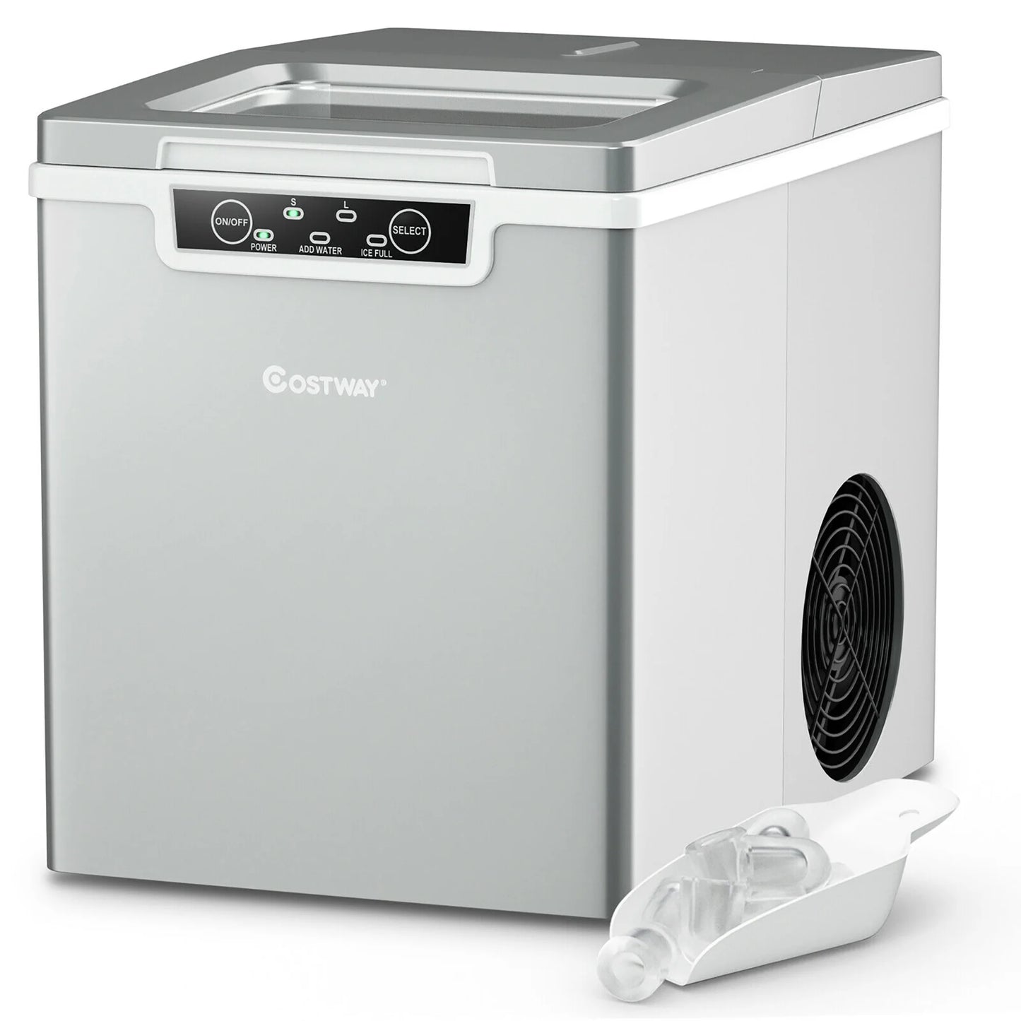 Ice Maker Machine Countertop 26Lbs/24H Portable W/Scoop & Basket Silver