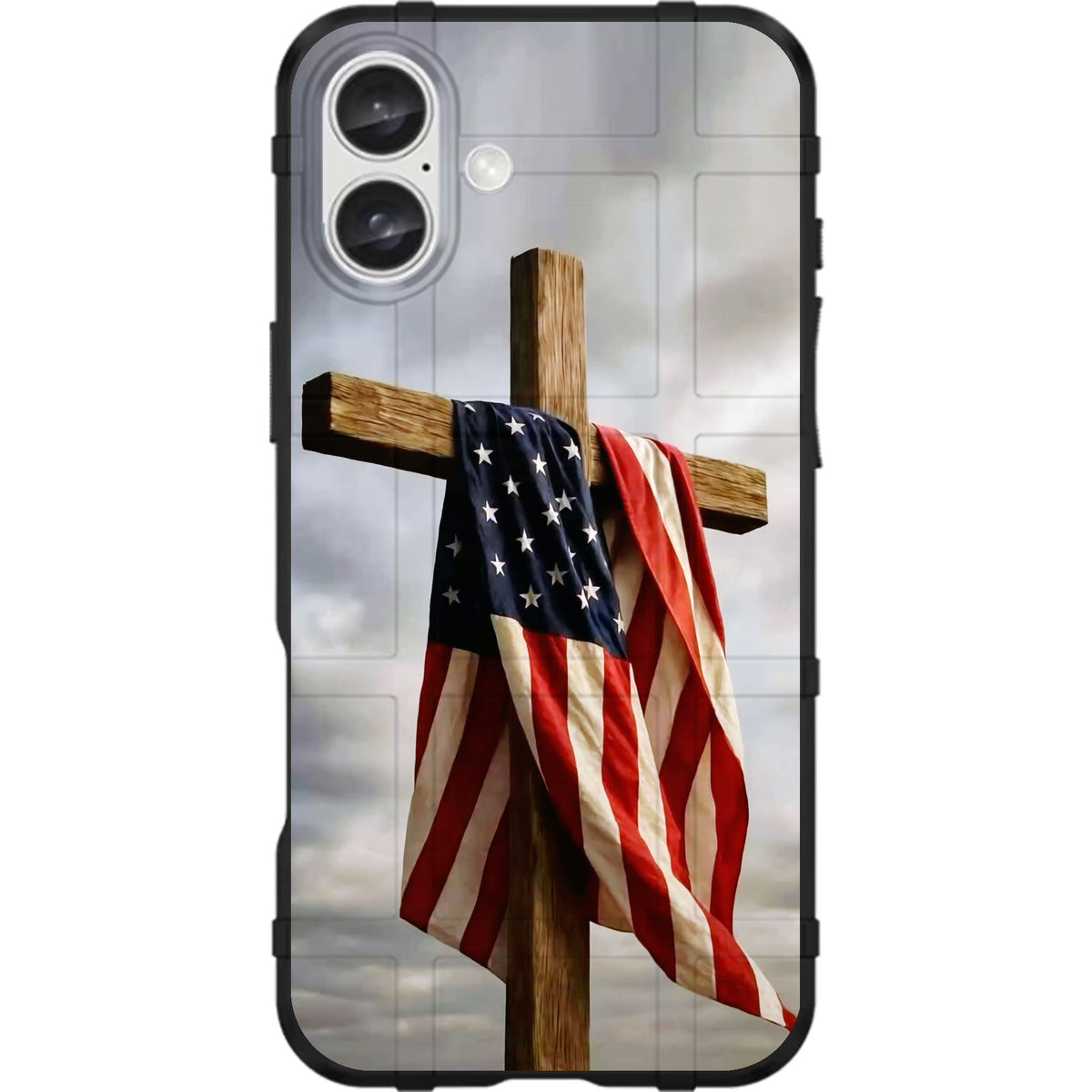 Wooden Cross Draped in the US Flag Custom Printed Android & Apple Phone Case Design