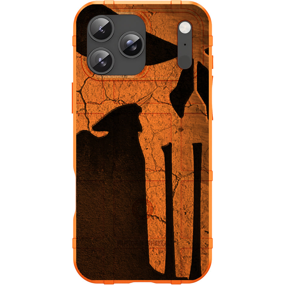 Blaze Orange Rugged Shield TPU Case with MagSafe Ring - Big Punisher Design for Apple iPhone 17 Pro, 17 ProMax & Samsung S26 Ultra phone models