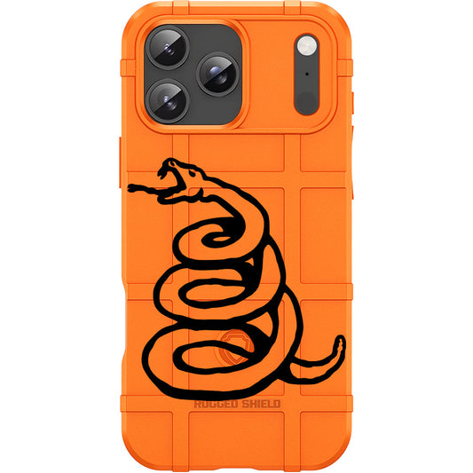 Blaze Orange Rugged Shield TPU Case with MagSafe Ring - Black Snake Design for Apple iPhone 17 Pro, 17 ProMax & Samsung S26 Ultra phone models