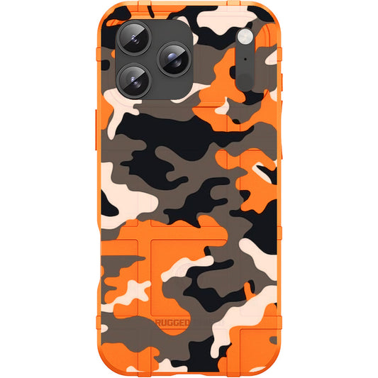 Blaze Orange Rugged Shield TPU Case with MagSafe Ring - Black Grey Blaze Orange Camo Design for Apple iPhone 17 Pro, 17 ProMax & Samsung S26 Ultra phone models