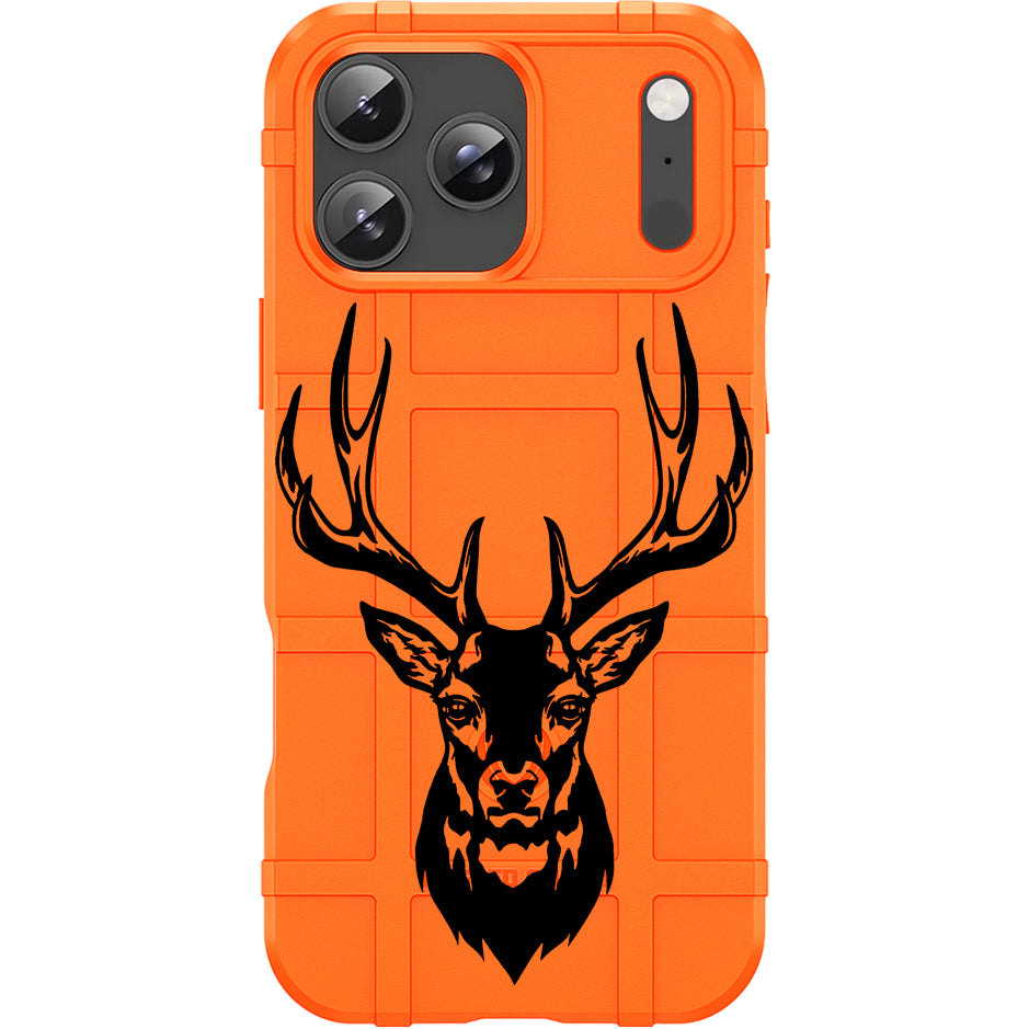 Blaze Orange Rugged Shield TPU Case with MagSafe Ring - Deer Skull Design for Apple iPhone 17 Pro, 17 ProMax & Samsung S26 Ultra phone models