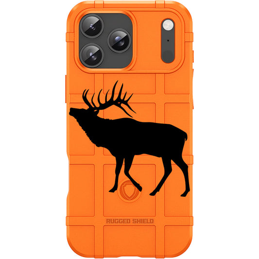 Blaze Orange Rugged Shield TPU Case with MagSafe Ring - Elk Silhouette Design for Apple iPhone 17 Pro, 17 ProMax & Samsung S26 Ultra phone models