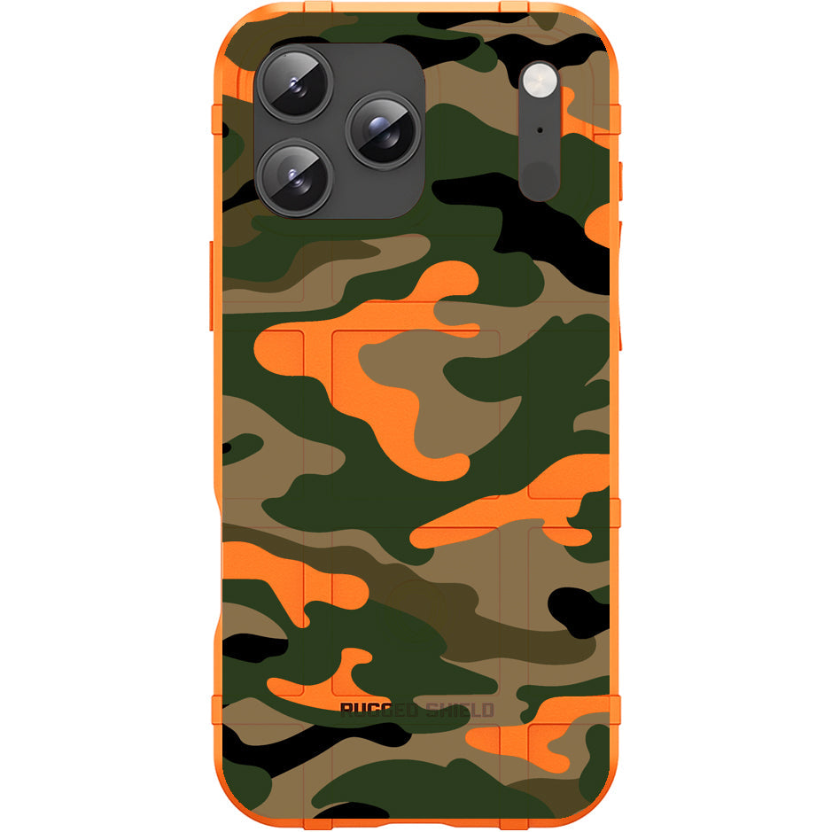 Blaze Orange Rugged Shield TPU Case with MagSafe Ring - Green Woodlands Design for Apple iPhone 17 Pro, 17 ProMax & Samsung S26 Ultra phone models