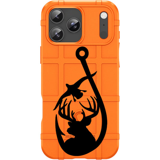Orange Rugged Shield TPU Case with MagSafe Ring - Fish Hook Hunting Design for iPhone 17 Pro & 17 Pro Max phone models