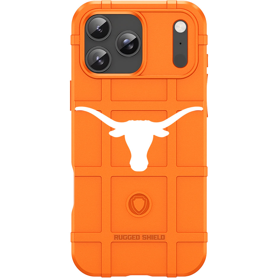 Blaze Orange Rugged Shield TPU Case with MagSafe Ring - White Longhorns Design for Apple iPhone 17 Pro, 17 ProMax & Samsung S26 Ultra phone models