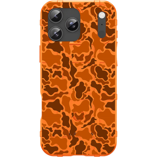 Blaze Orange Rugged Shield TPU Case with MagSafe Ring - Blaze Orange Duck Pebble Camo Design for Apple iPhone 17 Pro, 17 ProMax & Samsung S26 Ultra phone models