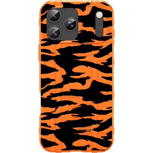 Blaze Orange Rugged Shield TPU Case with MagSafe Ring - Bengal Tiger Design for Apple iPhone 17 Pro, 17 ProMax & Samsung S26 Ultra phone models