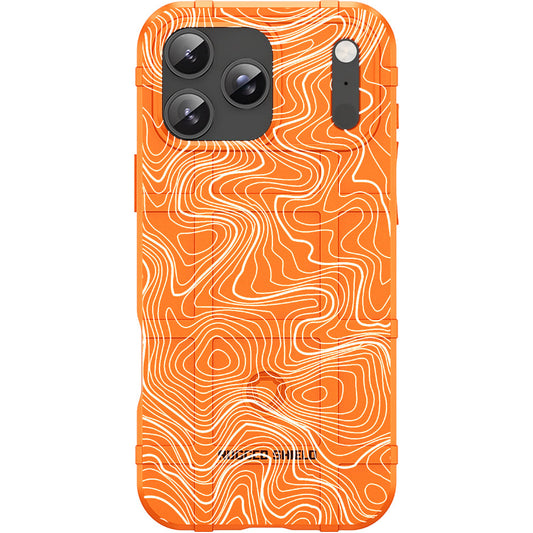 Blaze Orange Rugged Shield TPU Case with MagSafe Ring - White Topography Design for Apple iPhone 17 Pro, 17 ProMax & Samsung S26 Ultra phone models