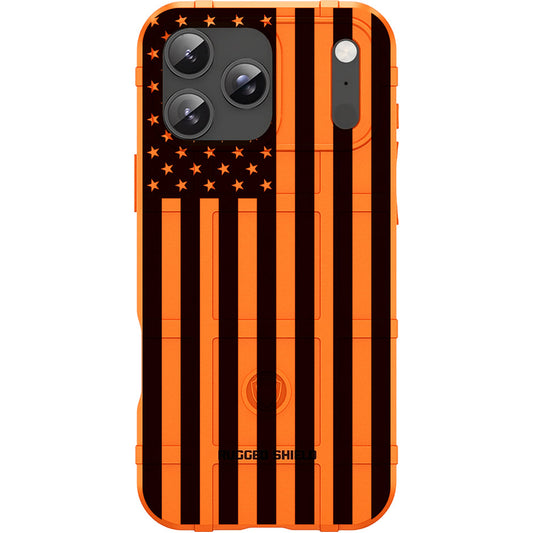 Blaze Orange Rugged Shield TPU Case with MagSafe Ring - Subdued US Flag Reversed Design for Apple iPhone 17 Pro, 17 ProMax & Samsung S26 Ultra phone models