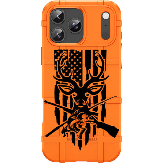 Blaze Orange Rugged Shield TPU Case with MagSafe Ring - Hunting Flag Design for Apple iPhone 17 Pro, 17 ProMax & Samsung S26 Ultra phone models