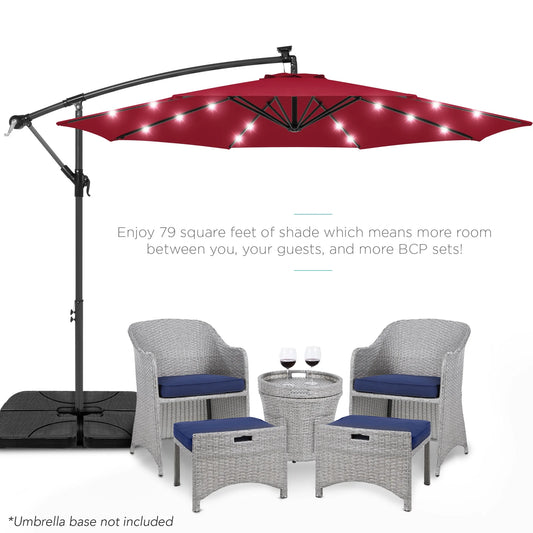 10Ft Solar LED Offset Hanging Outdoor Market Patio Umbrella W/ Adjustable Tilt - Burgundy