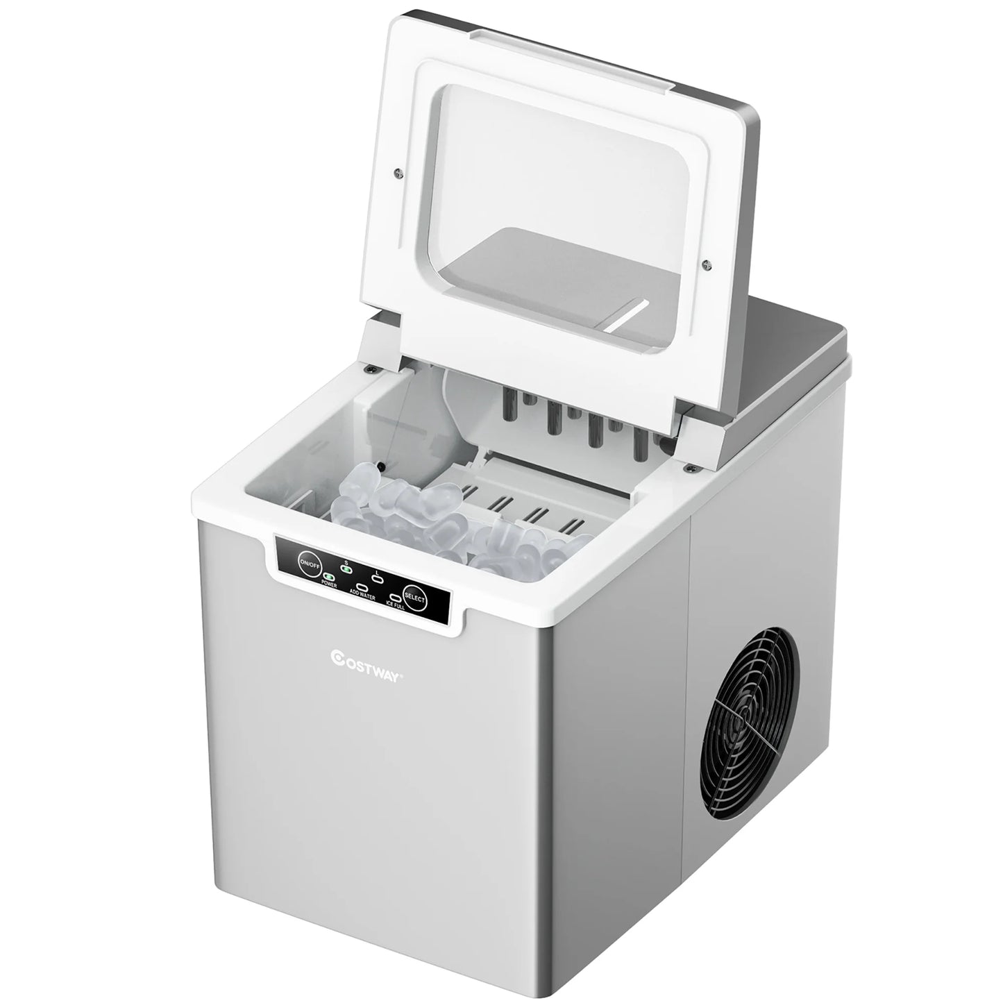 Ice Maker Machine Countertop 26Lbs/24H Portable W/Scoop & Basket Silver